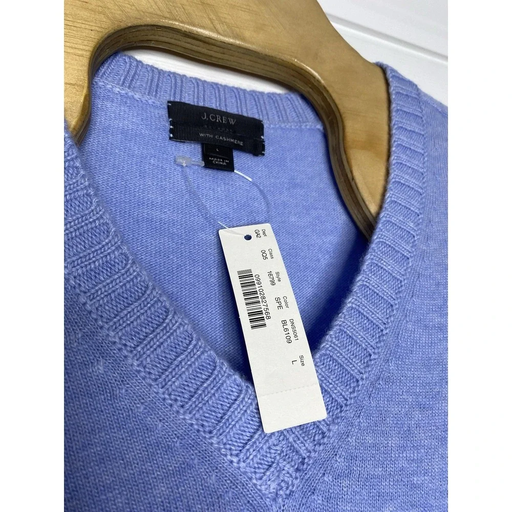 J Crew Mens Cashmere Blend Pullover V Neck Sweater Blue Large‎ New